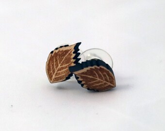 Wood Leaf Stud Earrings