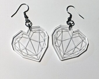 Boucles d’oreilles pendantes de cœur polygonales transparentes