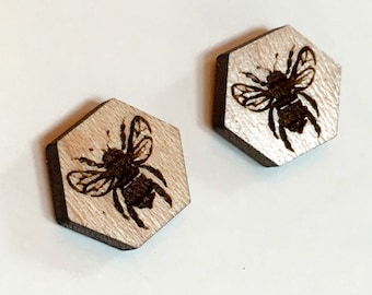 Honey Bee Hexagon Earrings
