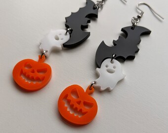 Bat Ghost Pumpkin Halloween Earrings