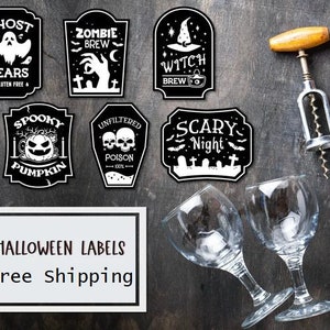Skull, Witch, Ghost, Halloween Spooky Label Sticker Set