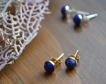 Lapis Lazuli Earrings: Sterling Silver or 14k Gold-Filled, Gemstone Studs