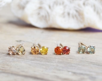 Genuine Songea Sapphire Gemstones in Argentium Silver Stud Earrings September Birthstone