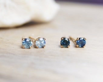 Blue Sapphire Stud Earrings: Tiny 3mm Natural Sapphires, 14k Gold or Sterling Silver