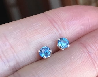 4mm Kanchanaburi Blue Sapphire Stud Earrings: Sterling Silver or Gold, September Birthstone