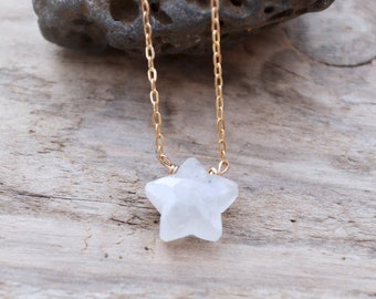 rainbow moonstone necklace /// simple star necklace • small hand carved star moonstone pendant • celestial gift for her • june birthstone