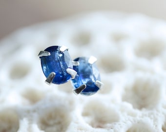 Oval Blue Kyanite Sterling Silver Stud Earrings • Natural Gemstone