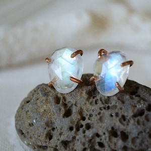 rainbow moonstone earrings /// large rose-cut freeform moonstones set in 14k rose gold-fill • june birthstone • READY TO SHIP