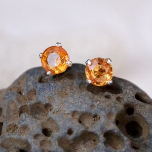 orange sapphire stud earrings /// 3.8mm natural round Songea sapphires set in silver or gold • september birthstone • READY TO SHIP