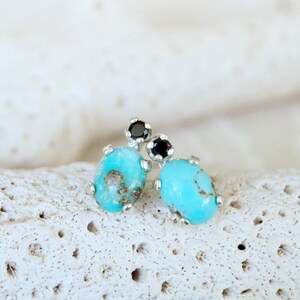 turquoise and black spinel studs /// natural Arizona blue green turquoise with tiny black spinel accents • mismatched • december birthstone