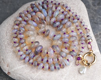 Collar de piedras preciosas: Ópalo Mintabie, joyería de oro de 14k, collar de piedra natal, regalo de aniversario
