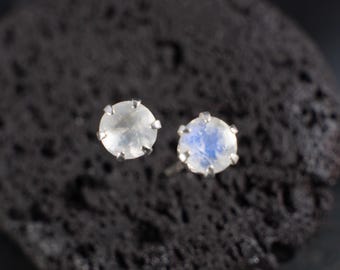 Rainbow Moonstone Stud Earrings: Sterling Silver or 14k Gold-Filled, June Birthstone