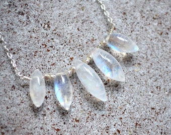 rainbow moonstone drops necklace /// delicate everyday jewelry • june birthstone • bridal necklace