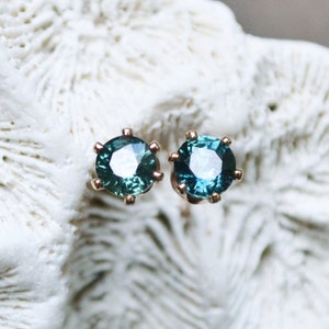 natural UNHEATED sapphire studs /// large 5mm Madagascar blue-green sapphire earrings • unheated, untreated • september birthstone
