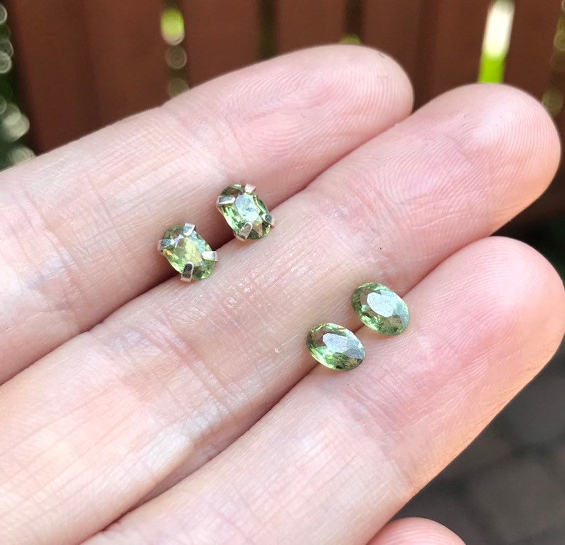 Green demantoid earrings 6x4mm rare oval cut natural Etsy