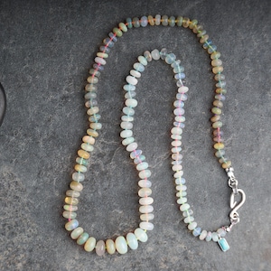Welo opal necklace /// large Ethiopian opals knotted on multicoloured silk and turquoise charm • sterling silver gemstone beaded necklace