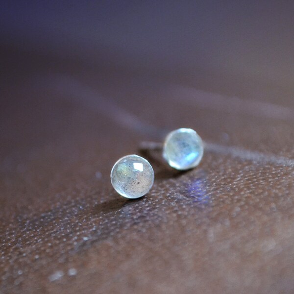 labradorite stud earrings  ///  tiny 4mm rose cut labradorite set in sterling silver