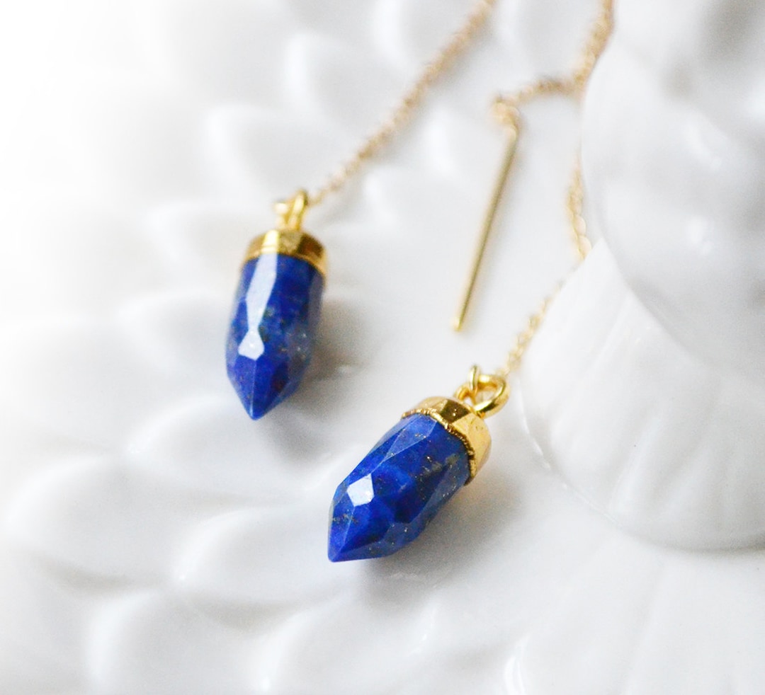 •PETITE THREADER• lapis lazuli + gold earrings