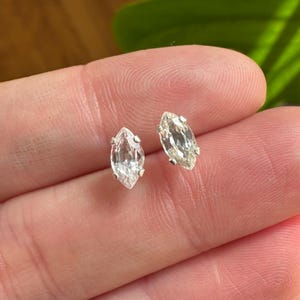 white sapphire stud earrings • large 8x4mm marquise • natural untreated white Ceylon sapphires set in sterling silver • september birthston