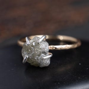 Raw Diamond Ring: Sterling Silver and 14k Gold-Fill, Alternative Engagement Ring, Size 7.5 US