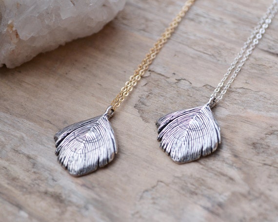 Feather Necklace /// Large Sterling Silver Peacock Feather Pendant