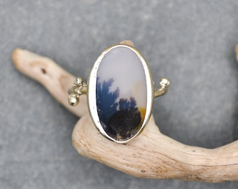 Dendritic Agate Ring: Sterling Silver, Nature Inspired Cocktail Ring, Size 7