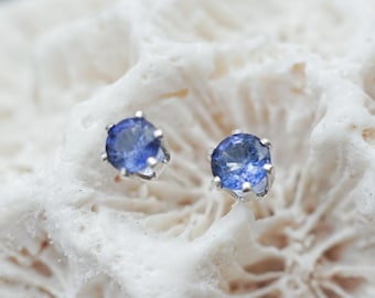 Blue Sapphire Stud Earrings: Tiny 3mm Natural Gemstones, Sterling Silver, September Birthstone