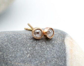 Diamond Stud Earrings: 14k Gold or Sterling Silver, Genuine Tiny White Diamonds, April Birthstone