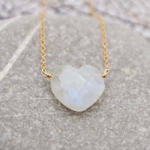 LOVE /// rainbow moonstone necklace • small moonstone heart layering necklace in silver or gold • natural gemstone jewelry • june birthstone