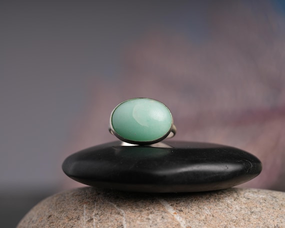 Australian Chrysoprase Ring: Sterling Silver, Natural Green Chrysoprase Cocktail Ring, Size 7