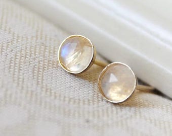Rainbow Moonstone Stud Earrings: 14k Gold-Filled, June Birthstone