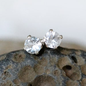 white sapphire stud earrings /// tiny 2.5mm natural white Ceylon sapphires set in silver/ gold • dainty little girl jewelry • READY TO SHIP