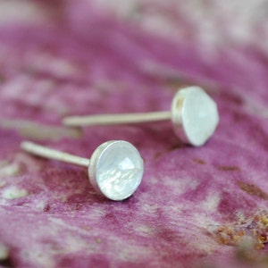 Rainbow Moonstone Stud Earrings: Sterling Silver, June Birthstone
