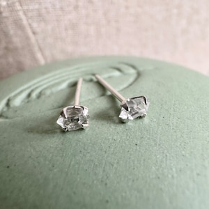 Teeny Tiny Herkimer Diamond Stud Earrings: 2-3mm Natural Gemstones, Sterling Silver