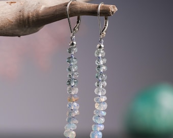Gemstone Earrings: Aquamarine, Fire Opal, Sterling Silver, Beaded Dangle Earrings
