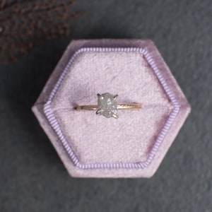 Raw Gray Diamond Ring: Sterling Silver and 14k Gold-Fill, Alternative Engagement Ring, Size 7