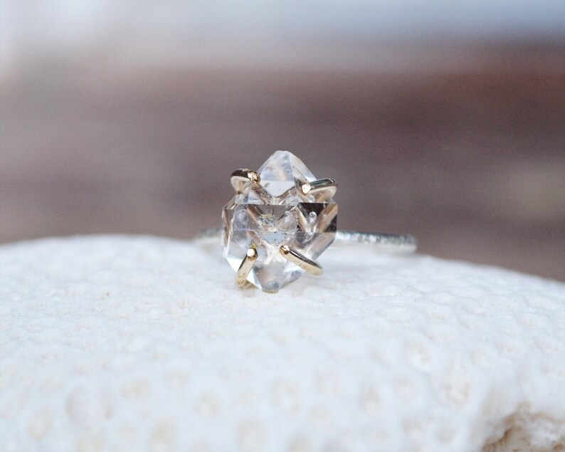 herkimer diamond ring /// large natural herkimer diamond set in 14k gold and/ or sterling silver • raw crystal statement ring • PRE-ORDER