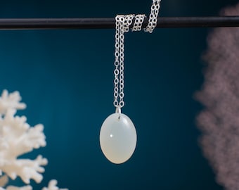 White Moonstone Necklace: Sterling Silver Oval Gemstone, June Birthstone