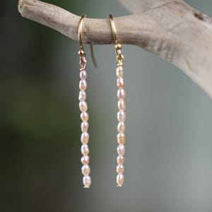 dainty pearl earrings /// tiny pink blush freshwater pearls on silver or 14k gold-fill • natural gemstone dangle earrings • bridal jewelry