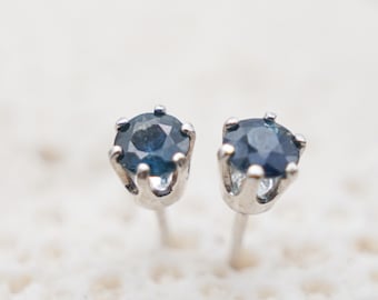 Blue Sapphire Stud Earrings: Sterling Silver, September Birthstone