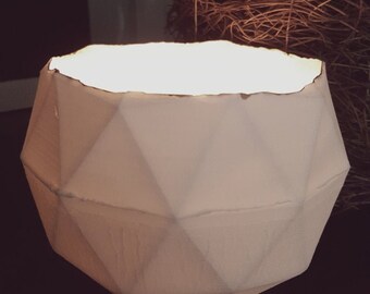Geometric faceted polyhedron white candle holder made from stoneware bone china with real gold finish - geometric decor - tealight holder