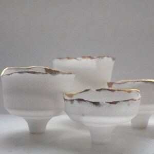 Japanese inspired small ornamental cup handmade from English fine bone china with a real gold rim