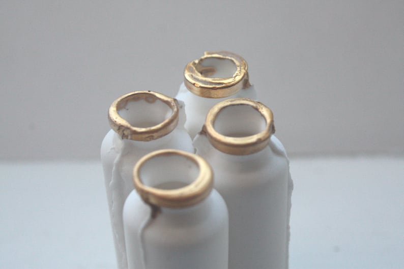 Small white bottle with gold finish from bone china. image 3