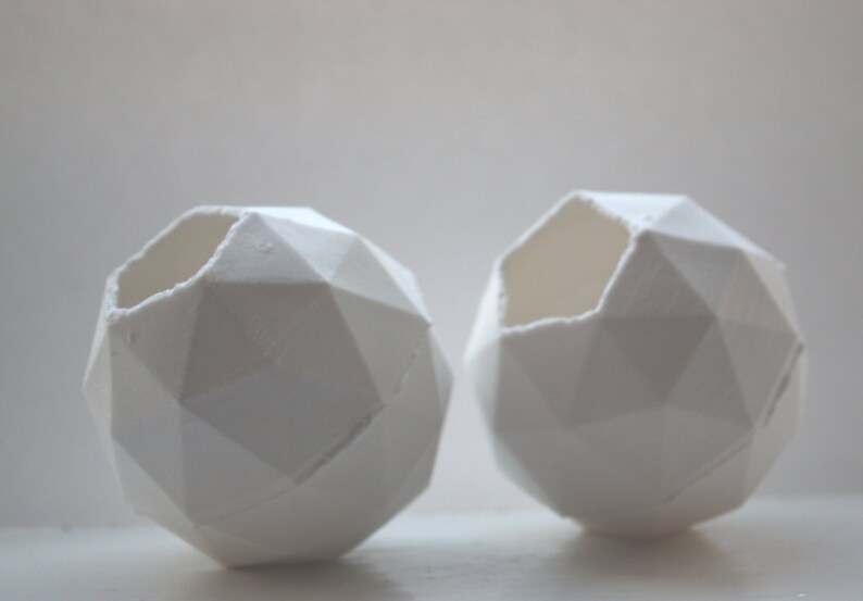 Geometric faceted polyhedron white vase made from stoneware fine bone china geometric decor image 1