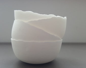 Minimal small snow white round cup made from English fine bone china with flat bottom. candle holder, tealight holder