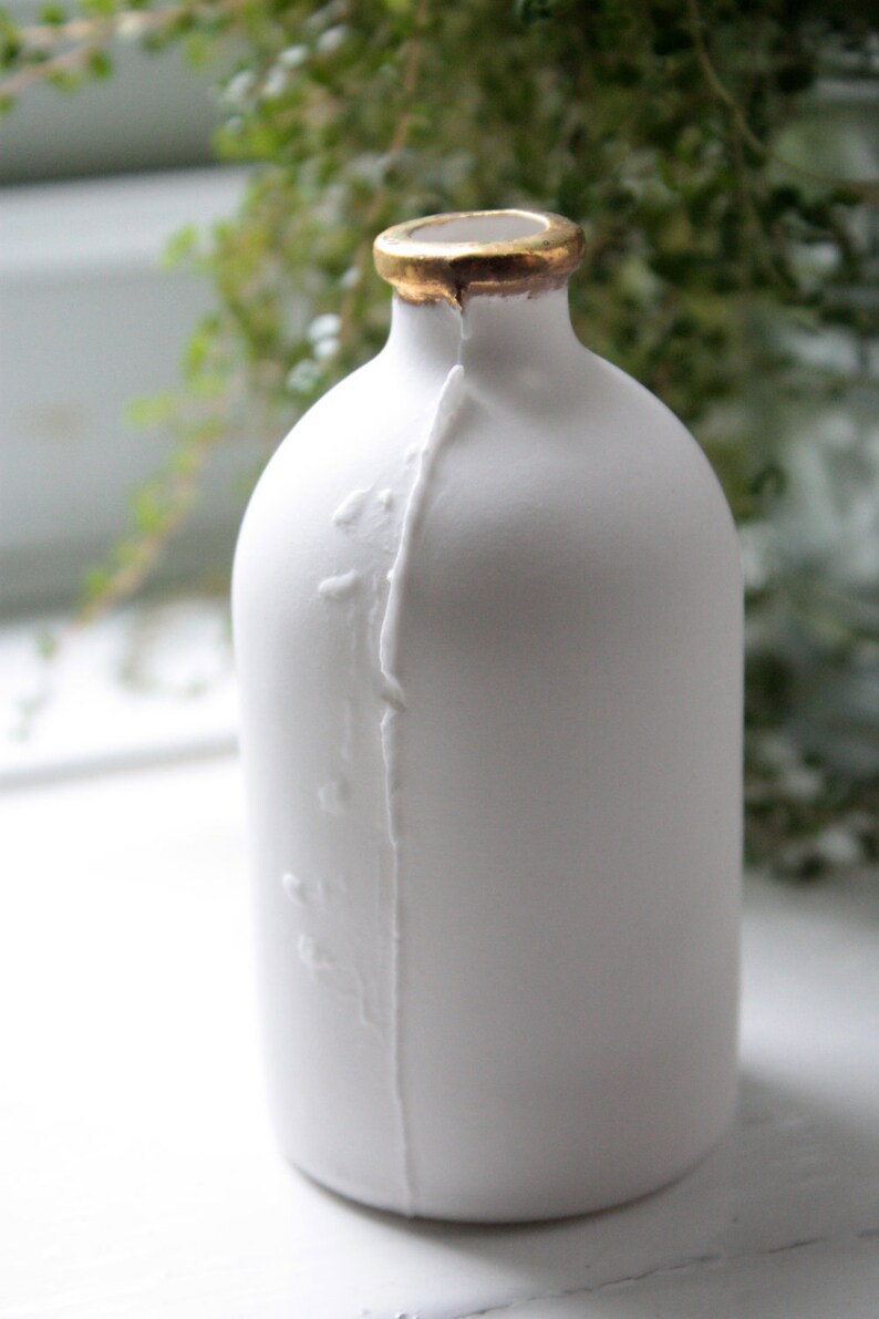 English fine bone china medium bottle with real gold apothecary bottle bud vase image 5