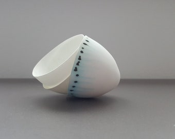 Small porcelain vessel. Fine bone china small stoneware vessel with turquoise accents.