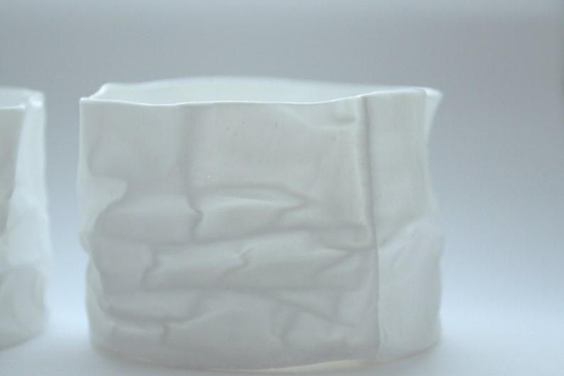 White vase. Crumpled paper looking vessel made out of English fine bone china with a hint of mother of pearl iridescent image 5