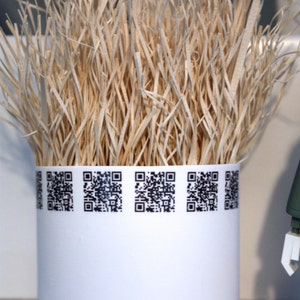 White porcelain vase. Stoneware English fine bone china round vessel & QR code ceramic transfer. Very thin and translucent. image 3