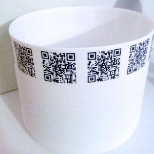 White porcelain vase. Stoneware English fine bone china round vessel & QR code ceramic transfer. Very thin and translucent. image 1